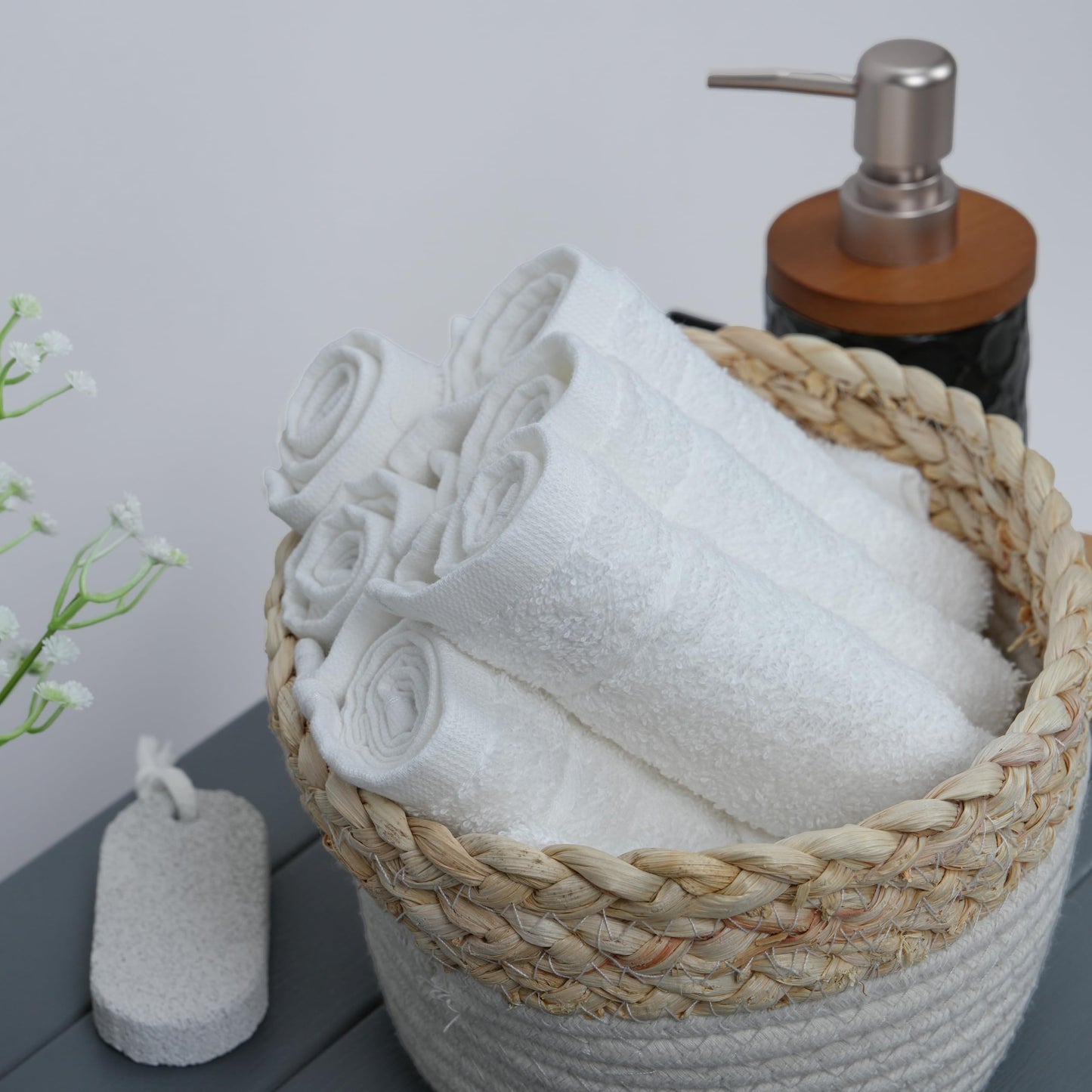 Tens Towels Pack of 60 Washcloths, 12 x 12 Inches, Lighter Weight, Quick to Dry, Super Soft & Absorbent, Gentle Face Towels, Hotel Quality, Perfect for Bathroom, Gym, Spa (White, 60 Pack)