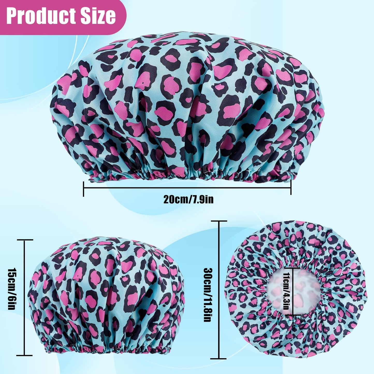 Erinnmy 4 PCS Shower Caps for Women,Reusable Waterproof Shower Cap,Double Layers Bath Caps,Large Shower Cap with EVA Lining,Elastic Bathing Hair Cap for All Hair Lengths(Leopard 1)