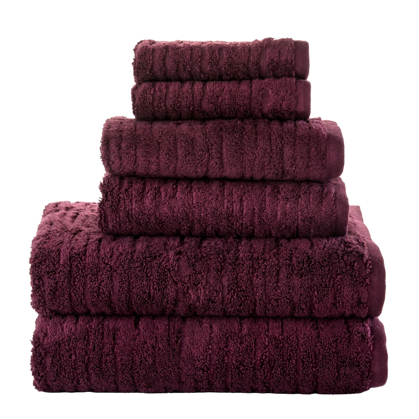 SKL Home CloudSoft 100% Cotton Luxury 6-Piece Towel Set, 600 GSM, Ultra Plush & Absorbent - 2 Bath Towels, 2 Hand Towels, 2 Washcloths, Bordeaux