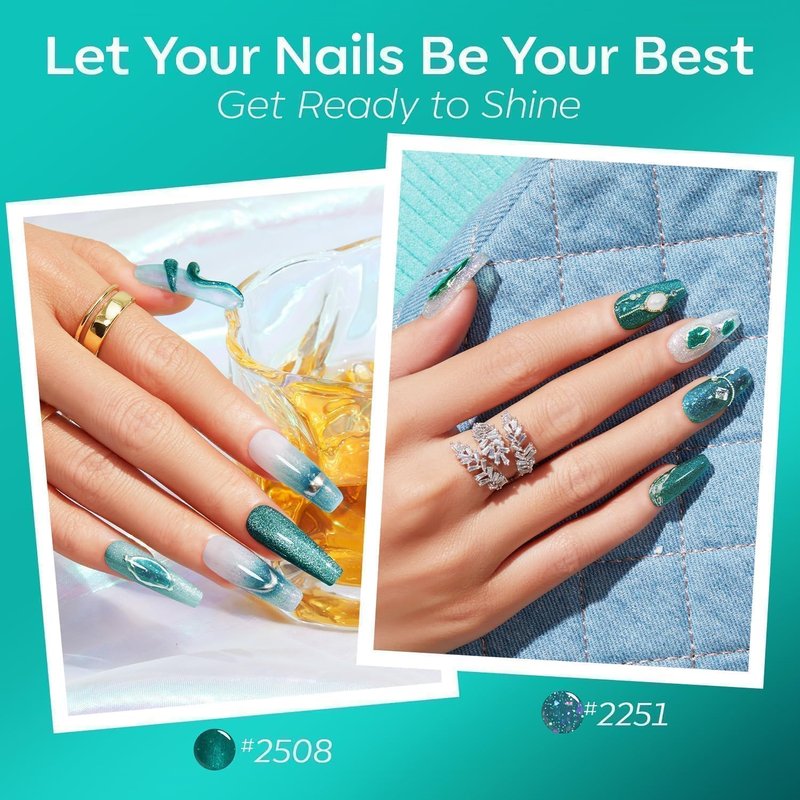Modelones Gel Nail Polish - 6 Colors HEMA-Free 9D Cat Eye Green & Silver Glitter Kit | Spring 2026