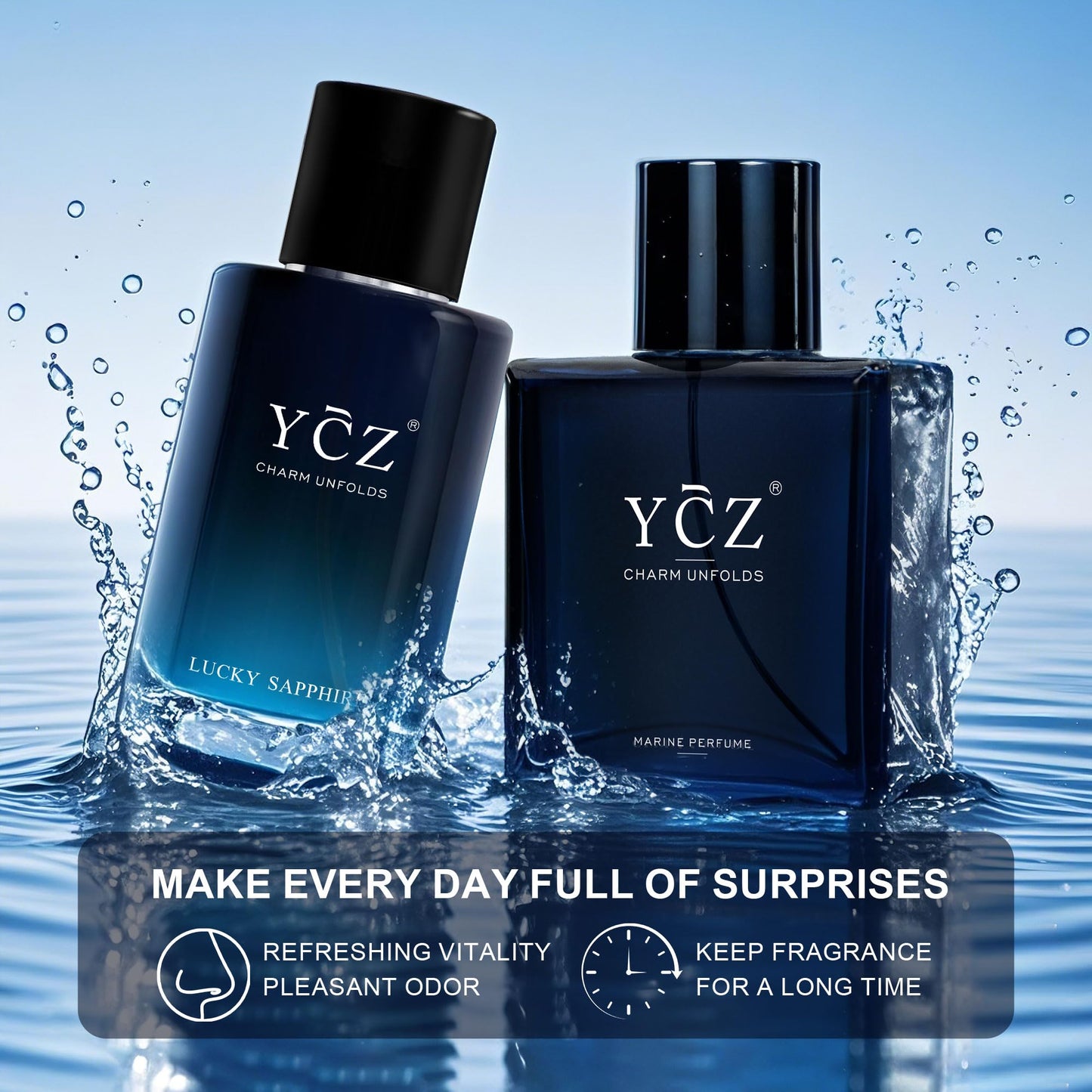 Ycz Eau de Parfum Ocean Savage Perfume Set, 1.7oz(50ml) Woody Citrus Scent and Sweet Flower Fruit Men Perfume, Highquality Long Lasting, Sleek Bottle Design, Christmas Gifts Ideal
