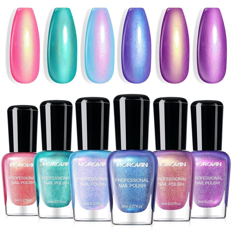 Aurora Pearl Nail Polish Set - Ombre Iridescent Glitter for Summer | Pink, Blue, Purple, Quick Dry, DIY Gift for Women & Girls