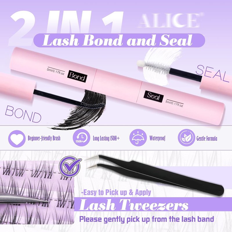 Cluster Eyelash Extension Kit - Natural Wispy Lash Clusters with Clear Band | 168pcs C-Curly 11-13mm Individual Lashes & Glue