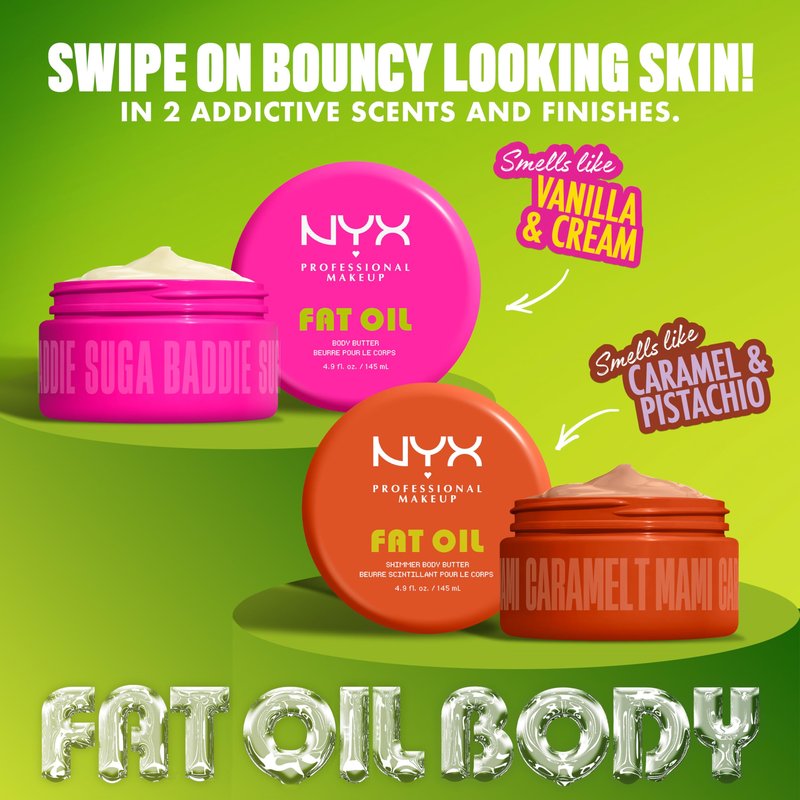 NYX PROFESSIONAL MAKEUP Fat Oil Body Butter in Suga Baddie, Vanilla Scented Body Cream with Avocado Oil and Shea Butter for 24 HR Hydration, Fast Absorbing, Whipped Formula, Vegan & Cruelty-Free
