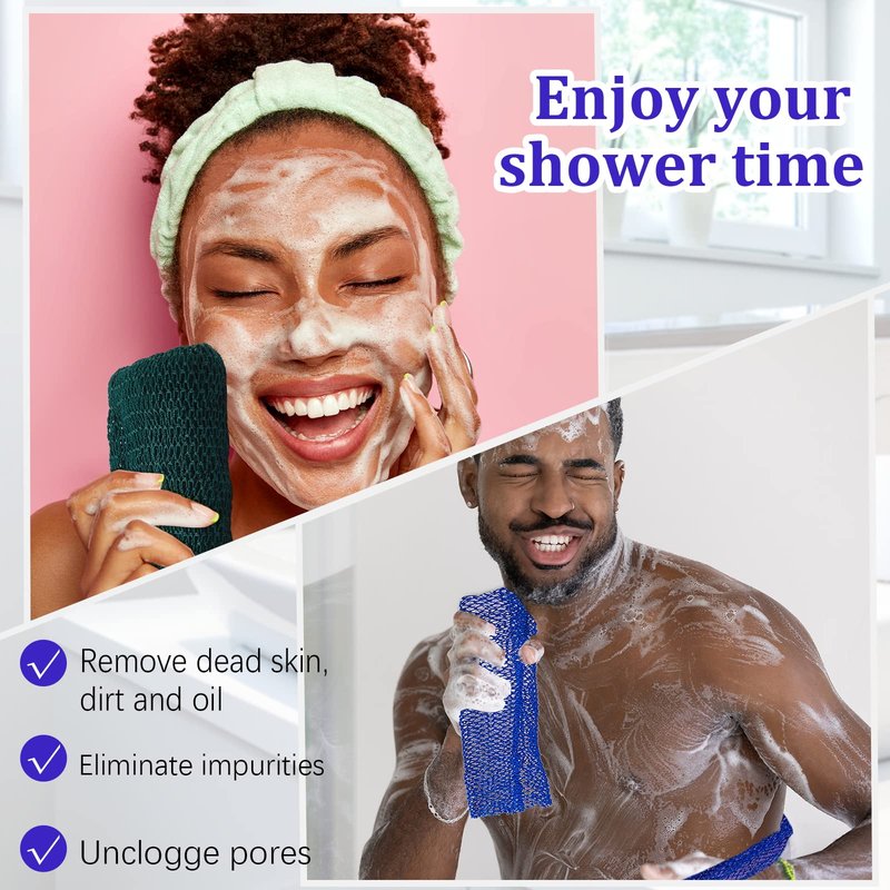 Shappy 2 Pcs African Net Sponge Exfoliating Net African Body Scrubber Bath Rag Washcloth Towel Shower Body Back Scrubber Skin Smoother for Daily Use or Stocking Stuffer(Blue, Green)