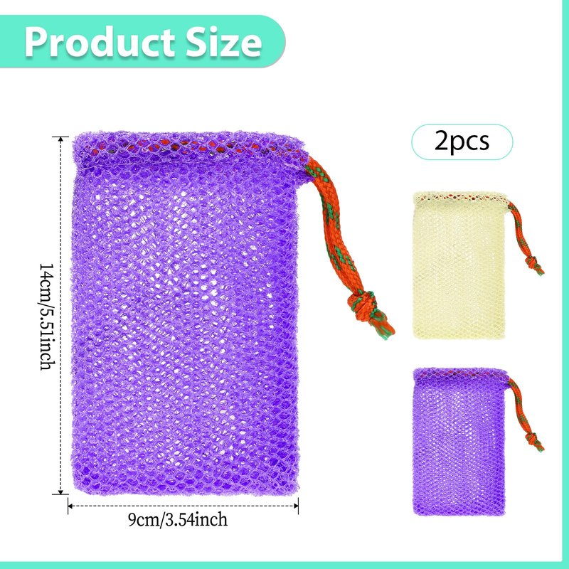 2 Pack Soap Bags Soap Savers for Bar Soaps Exfoliating Net Mesh for Shower Holder Shampoo Bar Pouch Mesh Foaming Bag for Bath and Shower(2 Colors, 5.5 x 3.5 In)