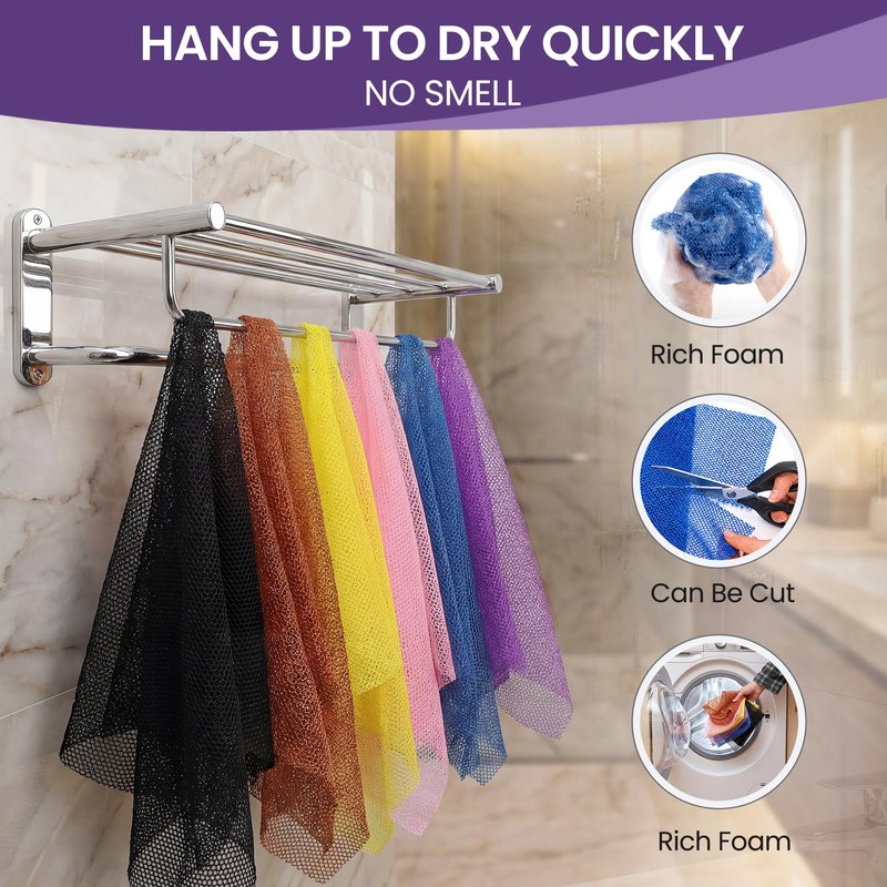 African Bath Sponge African Net Long Net Bath Sponge Exfoliating Shower Body Scrubber Back Scrubber Skin Smoother,Great for Daily Use,6 Colors