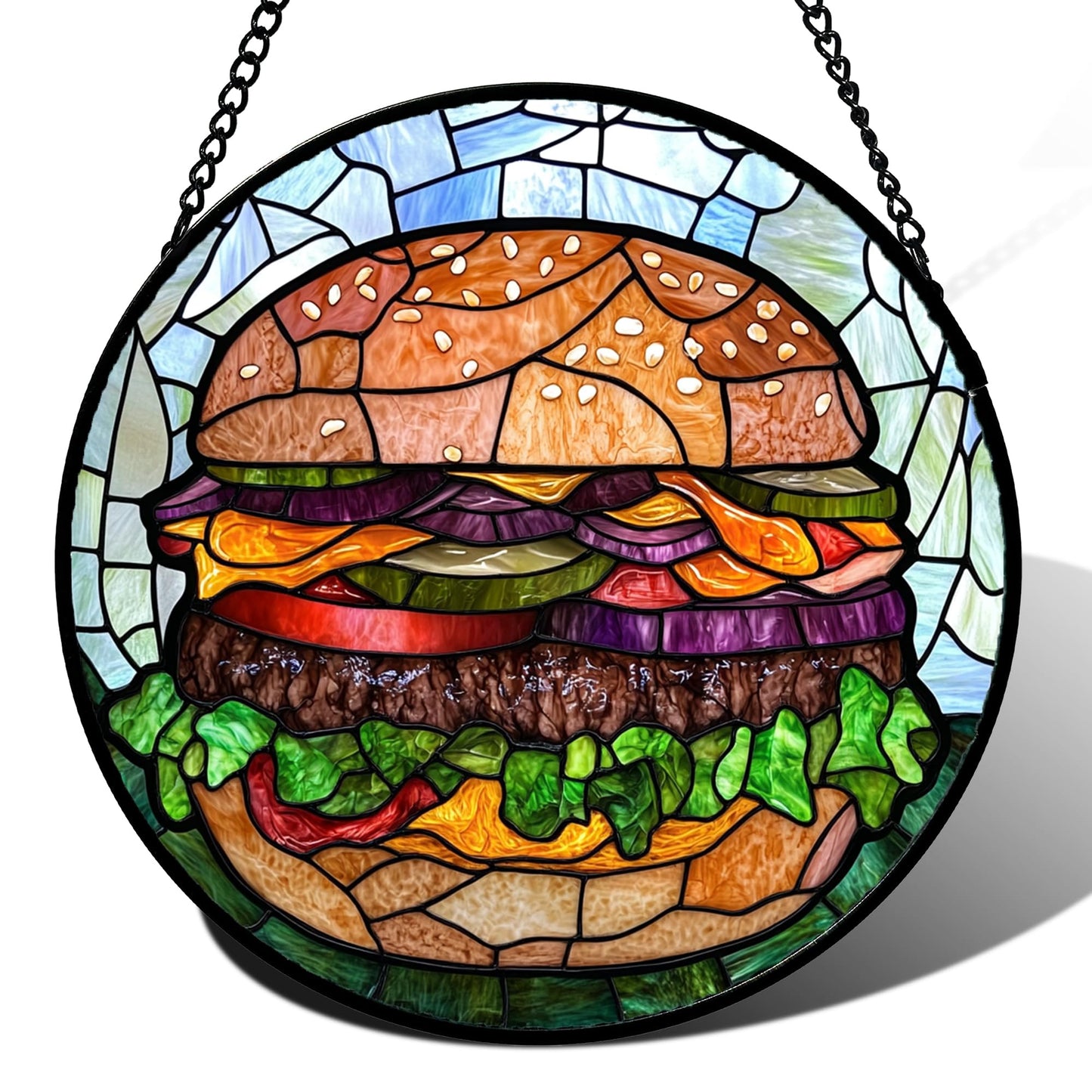 QZQCBLC Stained Glass Window Hanging Beef Burger 6.3" - Suncatcher Door Garden Kitchen Sun Catcher Decor Birthday Christmas for Mom Woman Nana Friend Men Kids