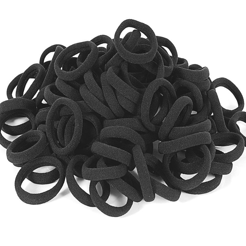 120PCS DWKFEOQ Black Hair Ties for Women Girls, Elastic Ponytail Holders, Cotton Seamless Hair Bands, No Damage for Thick Hair, 1.89 Inch in Diameter (Black)