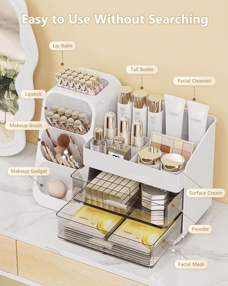 Anylady Large Capacity Makeup Organizer - Stylish Countertop Storage with Brush Holder | Perfect for Vanity & Gifts