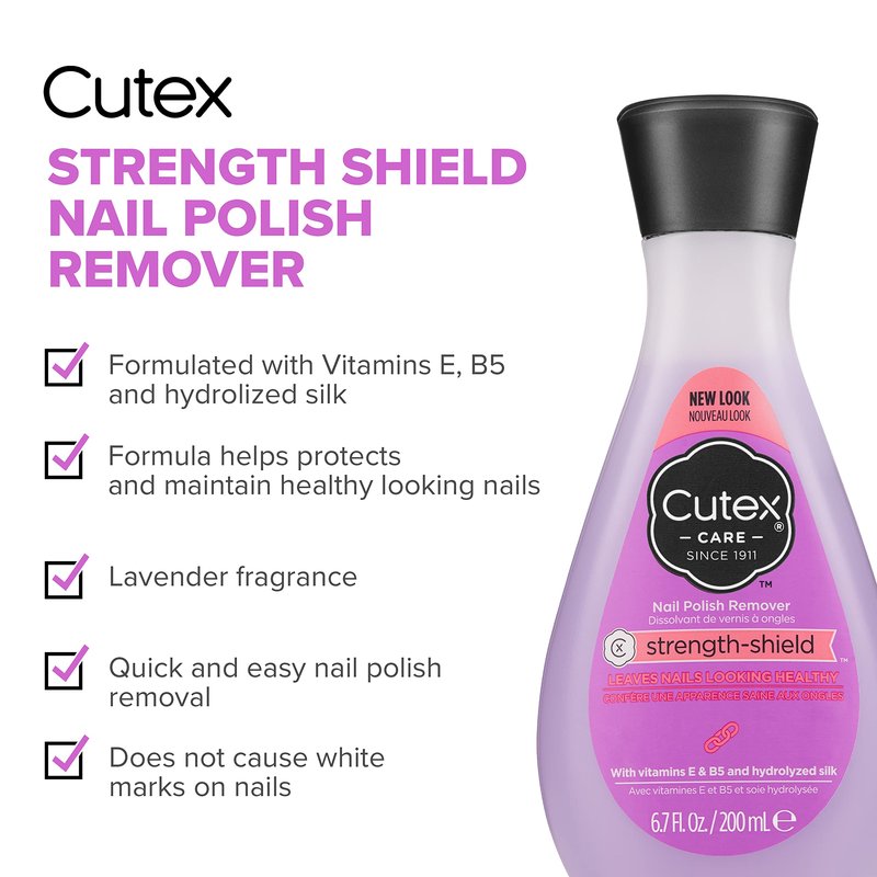 Cutex Nail Polish Remover, Strength Shield, Leaves Nails Looking Healthy, Contains Vitamins E, B5 & Hydrolyzed Silk, 6.76 Fl Oz (Pack of 2)