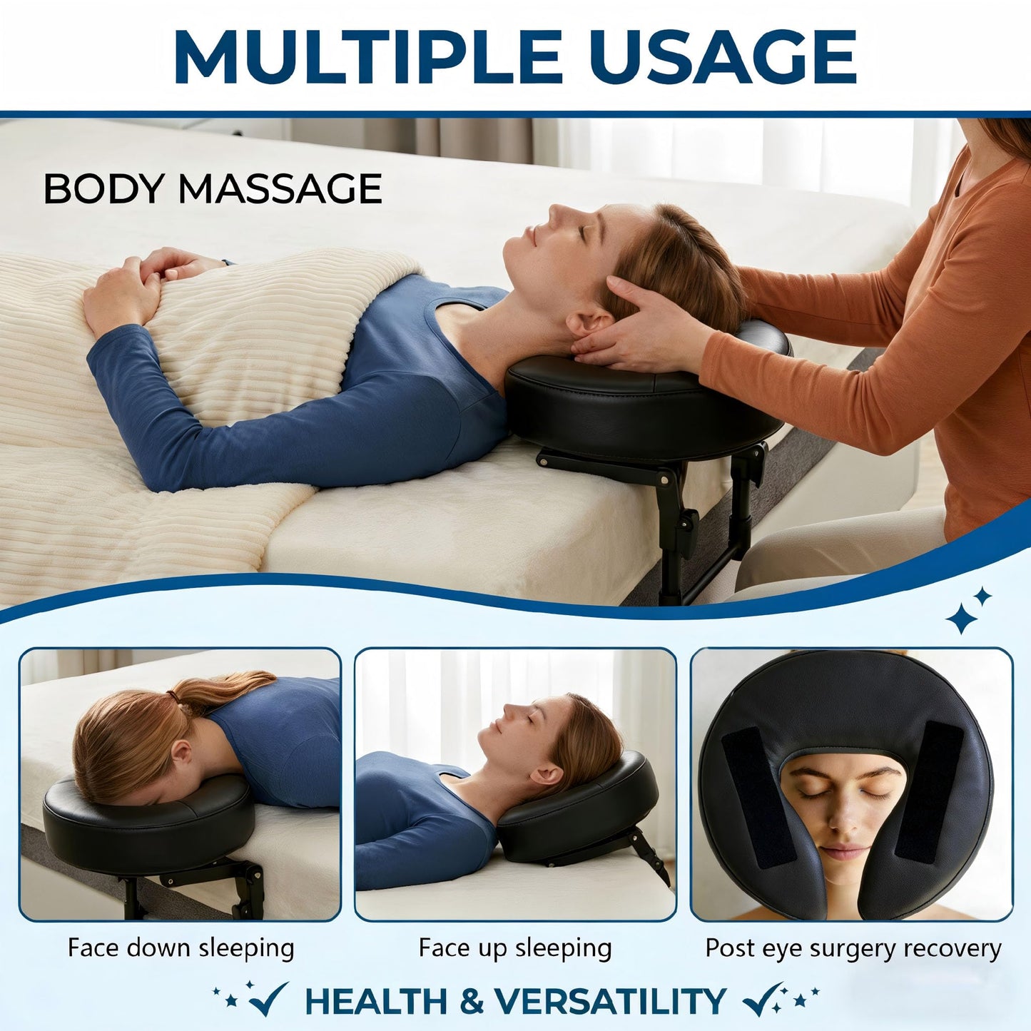 Tademis Massage Headrest for Bed Home Mattress Top Massage Kit Adjustable 18" Height SPA Head Holder Massage Face Cradle Home Salon Face Cushion Support Bracket (Black)