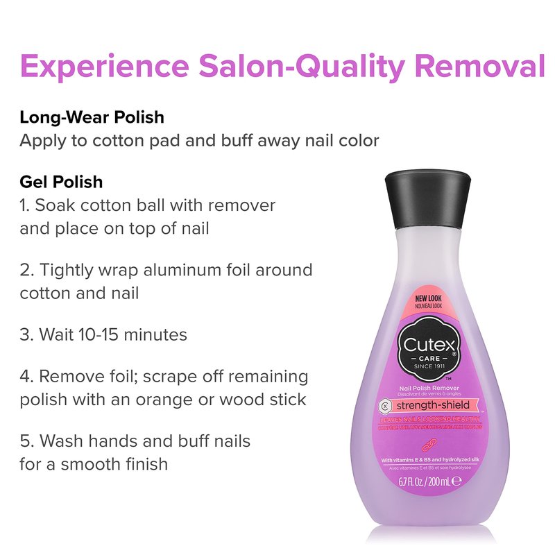 Cutex Nail Polish Remover, Strength Shield, Leaves Nails Looking Healthy, Contains Vitamins E, B5 & Hydrolyzed Silk, 6.76 Fl Oz (Pack of 2)