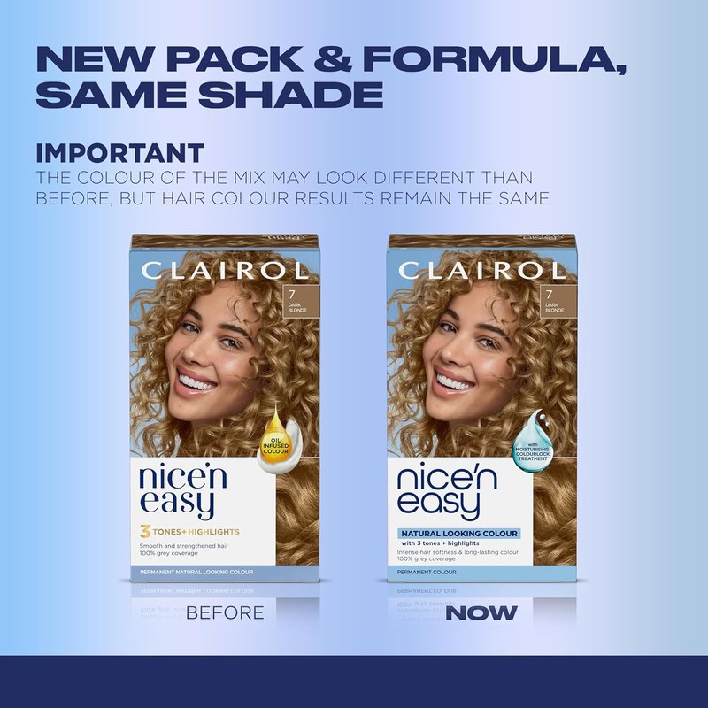 Clairol Nice'n Easy Permanent Hair Dye, 7 Dark Blonde | 100% Gray Coverage | Long‑Lasting, Natural‑Looking Color & Shine | Pack of 1