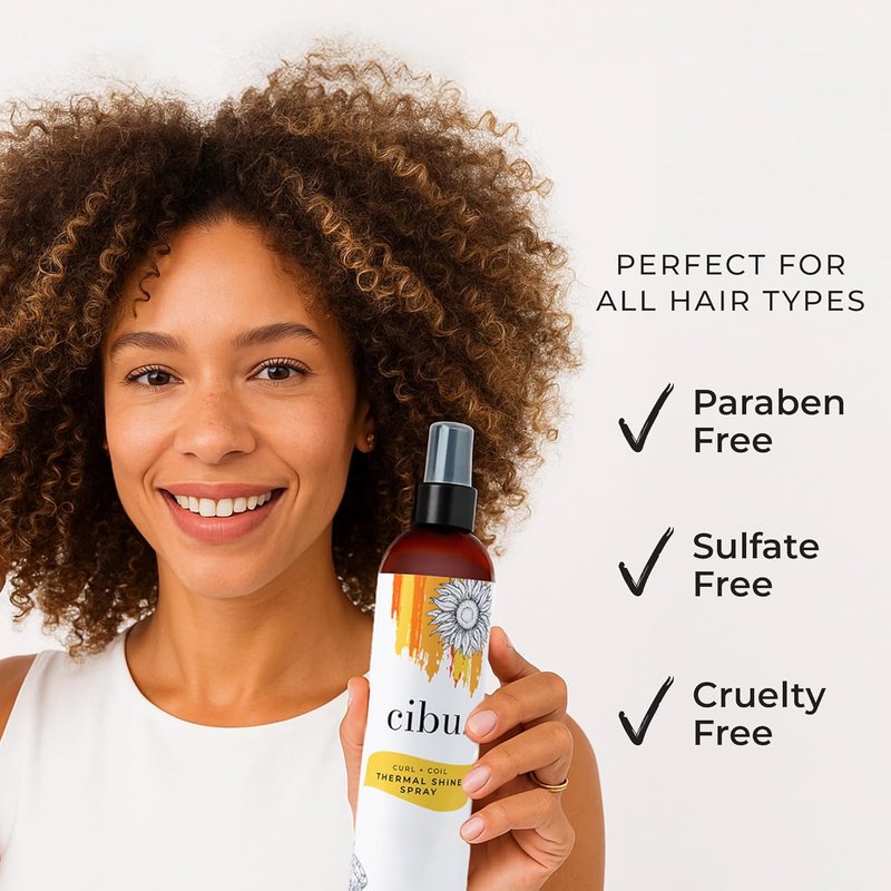 CIBU Curl + Coil Thermal Shine Spray - Heat Protectant for Hair | Prevents Damage from Blow Drying & Styling | 8 oz