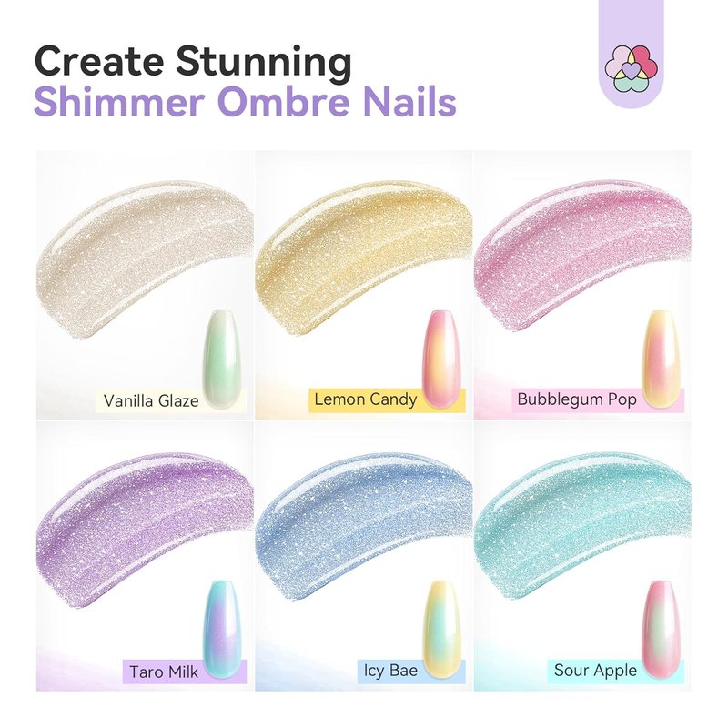 SAVILAND Shimmer Airbrush Gel Nail Polish - Hema & Acetone Free 20ml | Opal Symphony Pastel Collection, 6 Colors for Ombre & French Nail Art