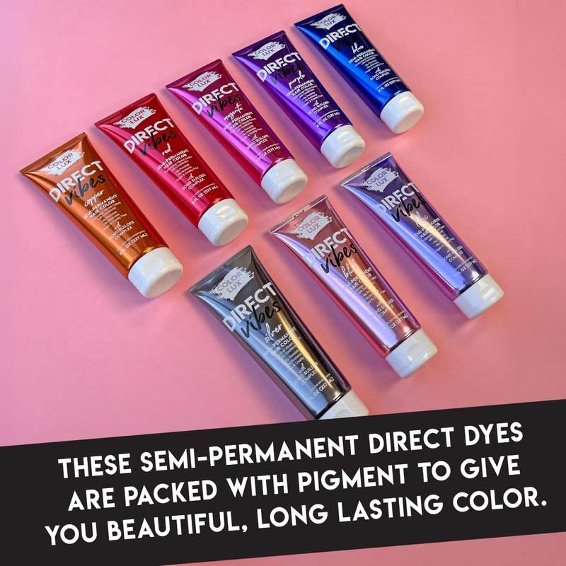 Color Lux Direct Vibes Semi-Permanent Hair Color, Purple, Vibrant & Long-Lasting Shade, Ammonia-Free, Vegan, Sulfate-Free, Paraben-Free, 8 fl oz