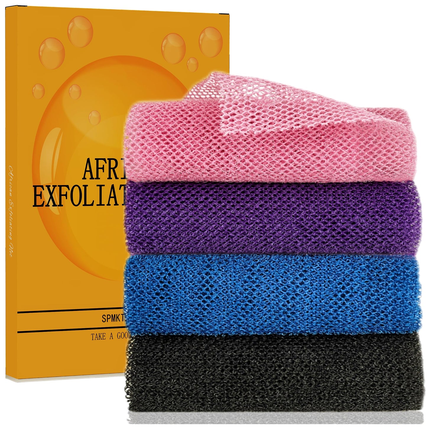 SPMKTBOZAI 4 Pack African Net Sponge for Women and Men – Extra Long Nylon Bath & Back Scrubber, Stretchable Exfoliating Shower Body Scrubber for Daily Use, Travel Portable Spa Gift