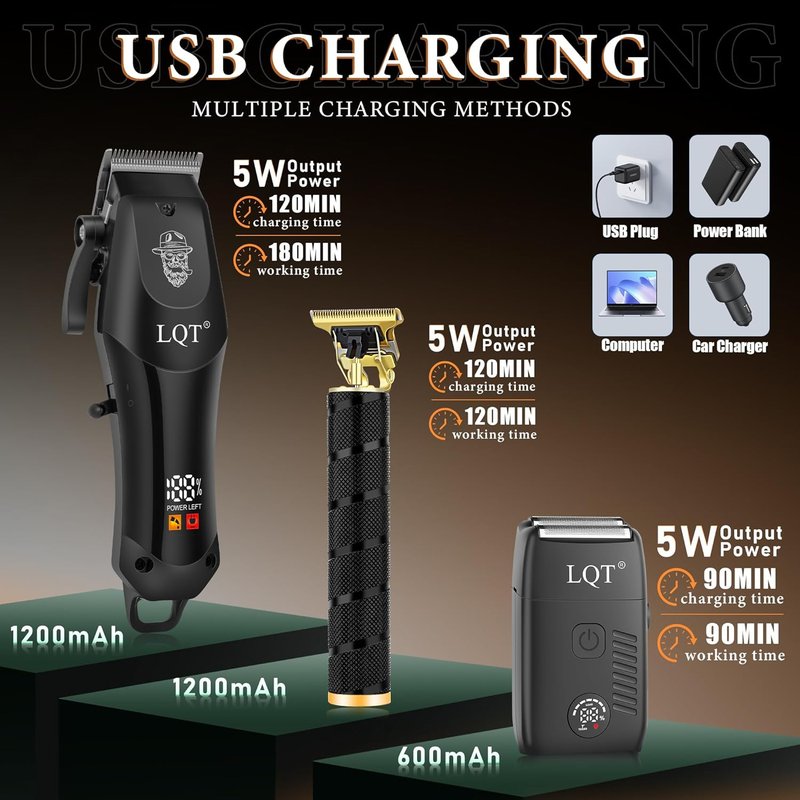 Hair Clippers for Men Professional, Beard Trimmer Kits & Sets, Electric Shavers, Hair Clippers & Trimmer Ceramic T-Blade, for Barber,for Men (Black)