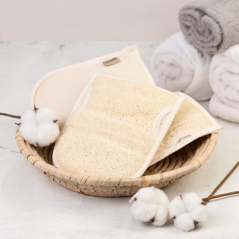 Cottegy Premium Exfoliating Loofah Gloves – Natural Egyptian Loufa Sponge Body Scrubber Mitts for Soft, Radiant Skin – Left and Right Thumb Holes - Gentle Exfoliation & Deep Clean (1-Pack) (Count 2)