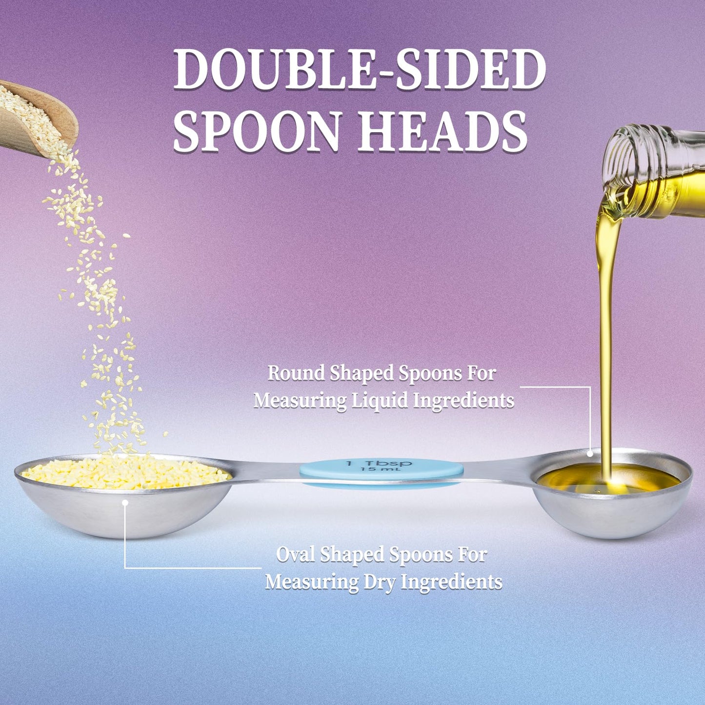 Magnetic Measuring Spoons Set of 8 with Leveler, Stainless Steel Metal Measuring Spoon, Dual Sided for Measuring Dry and Liquid Ingredients, Teaspoon Tablespoon Measure Spoons (Multicolor)