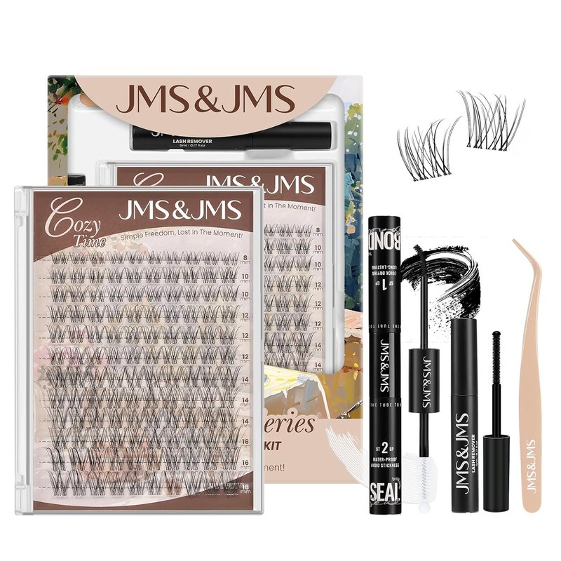 JMS&JMS Venus Lash Clusters Kit - Natural Velour Lash Clusters with Invisible Band & Applicator | Flora-C-8-18MIX