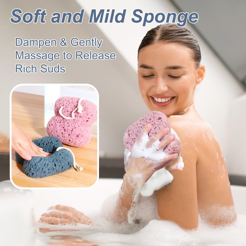 Bath Sponge for Shower Exfoliating, 2Pcs Sponges for Body Wash Bathing, Soft Loofah Sponge Bath Foam for Gentle Deep Cleansing & Delicate Dry Skin