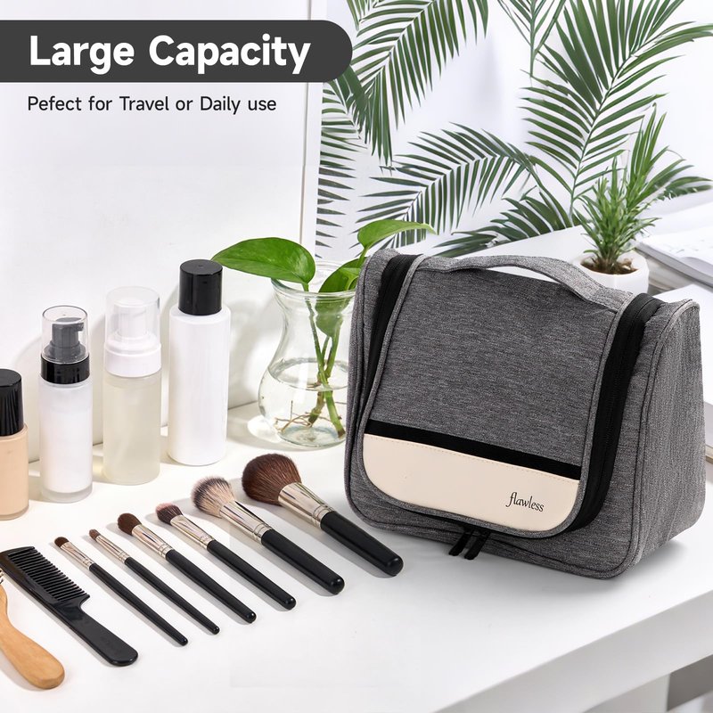 Posprica Hanging Toiletry Bag with Hook - Waterproof Travel Organizer with Multiple Compartments, Portable Cosmetic Makeup Bag for Women Men, Bathroom Gym Travel