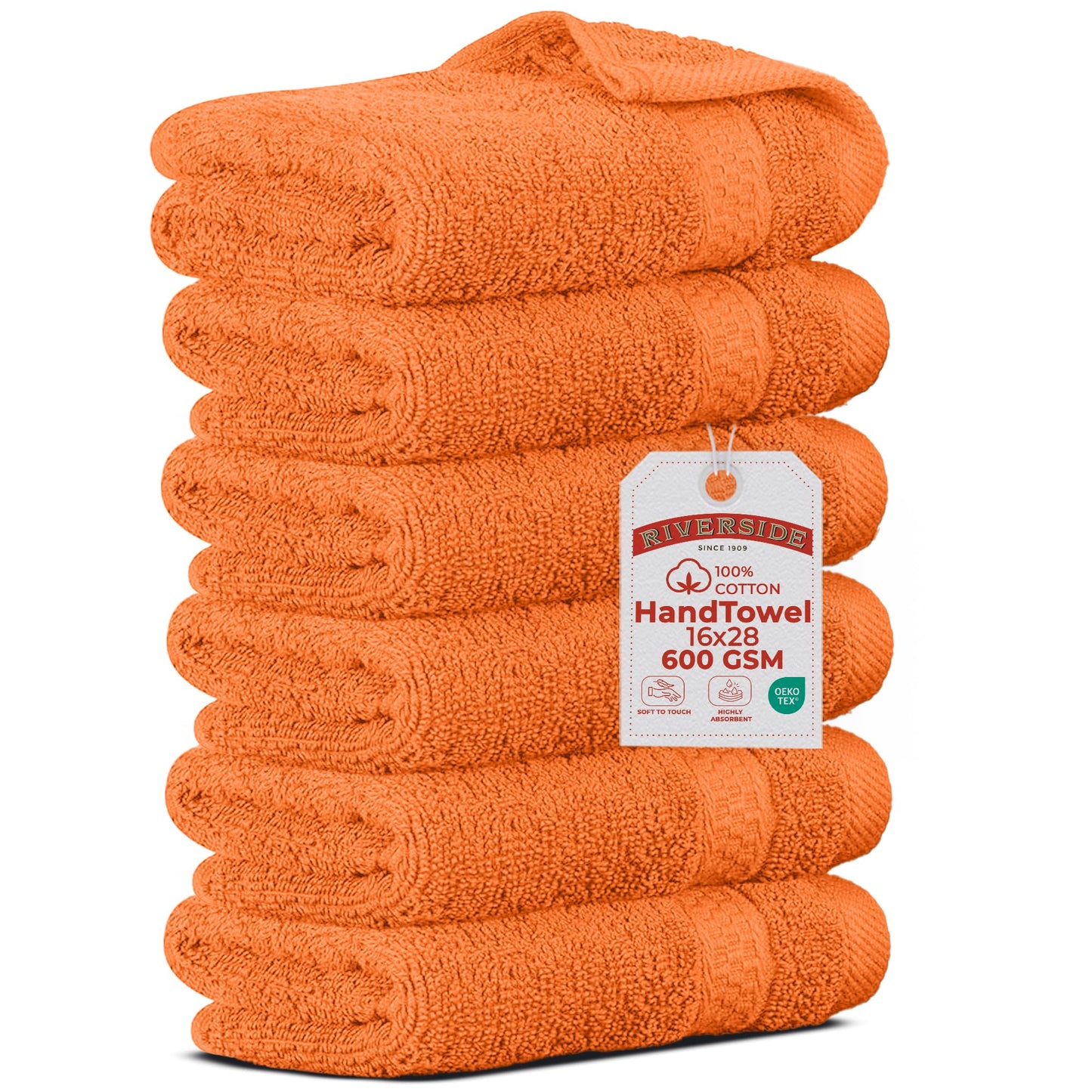 RIVERSIDE 6-Pack Premium Hand Towels Set, 16x28 inches, 100% Ring Spun Cotton, Super Soft, Quicker to Dry and Highly Absorbent, Towels for Bathroom, Kitchen, Gym, Spa, Orange