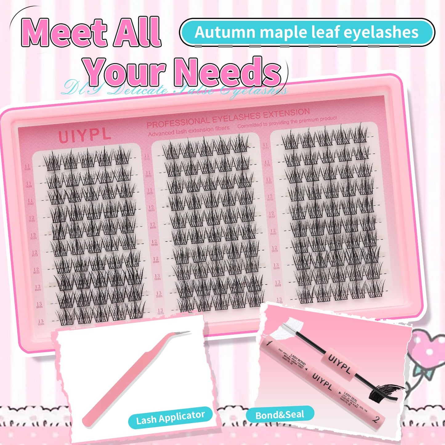 UIYPL Lash Clusters Kit-Cluster Eyelash Extensions. Eyelash Extension Kit. Volume Lash Clusters. Pro Lash. False Eyelashes & Adhesivesc. (wing 150pcs)