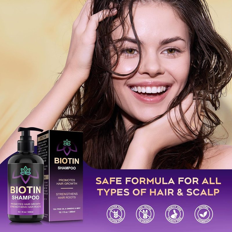 Biotin Hair Growth Shampoo - Sulfate-Free Thickening Formula for All Hair Types | 10.1 Fl Oz