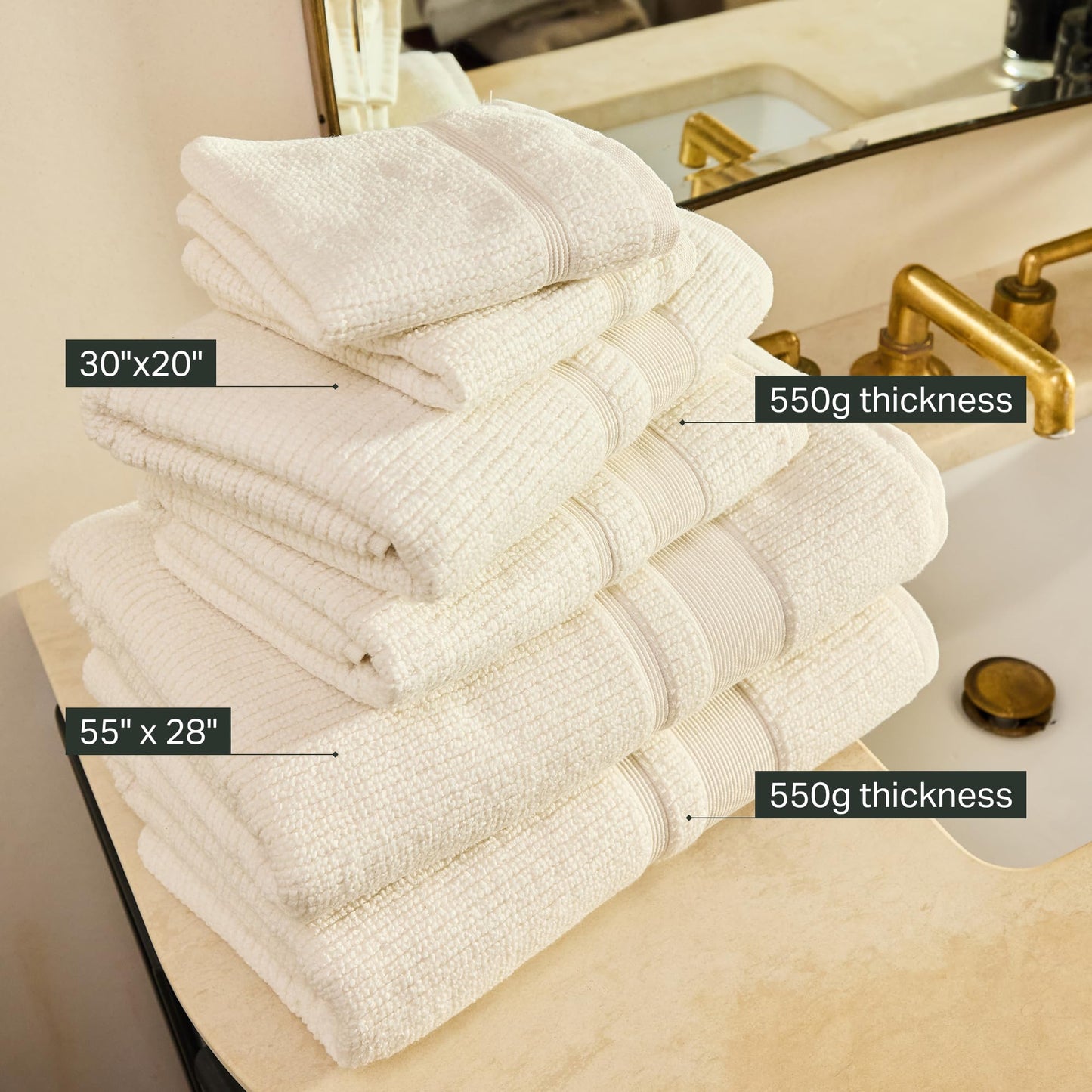 Preston Lane Douro Bath Towel Set – 2 Pack Luxury Cotton Towels, Ultra Soft & Absorbent, Quick-Dry Spa-Quality Bathroom Towels, Made in Portugal, Alabaster 54.25 x 26.5