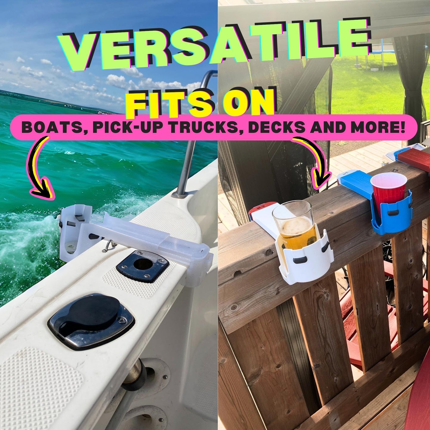 2-Pack Poolside Cup Holders for Square-Top Above Ground Pools, Adjustable Fit for Wide Edges, Non-Slip Silicone Grips, Fits Tumblers & Drink Bottles, Use on Deck, Boat & Patio, Silver Grey