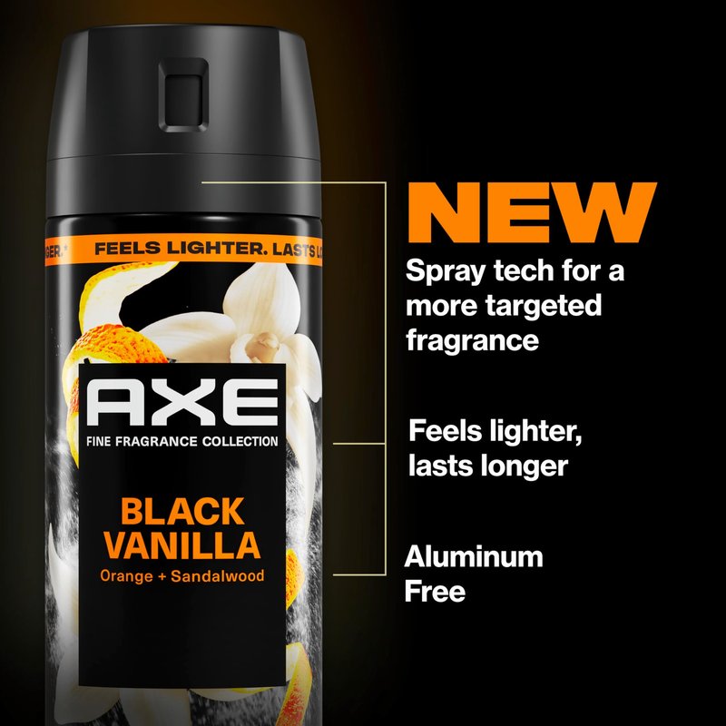 AXE Fine Fragrance Collection Body Spray Black Vanilla 72 Hour Freshness Aluminum Free 2.9 oz