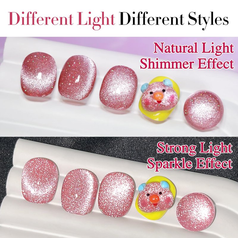 Double Rhythm 15ML Ice Glass Cat Eye Gel Polish with Magnet Holographic Glitter Shimmer Translucent Sheer Color Salon Soak Off Magnetic Nail at Home