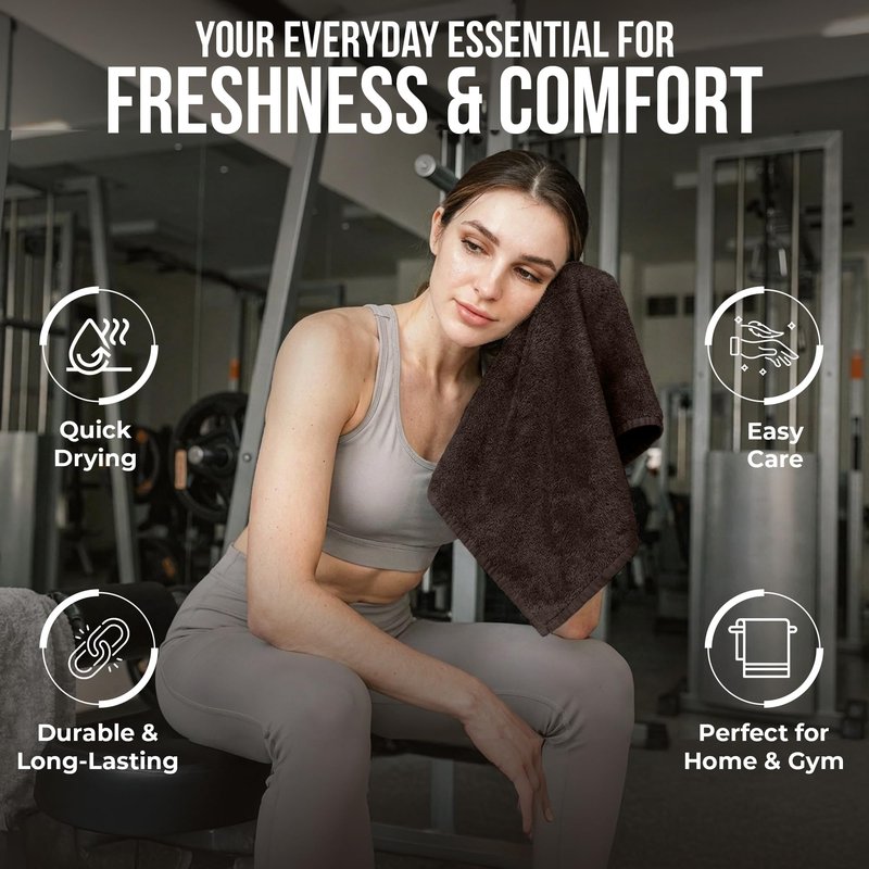 RIVERSIDE 12-Pack Premium 100% Cotton Brown Face Towels for Bathroom [12x12] - Reusable Luxury Face Wash Cloths for Showering - 550 GSM Super Soft & Absorbent Washcloths for Body, Spa & Gym