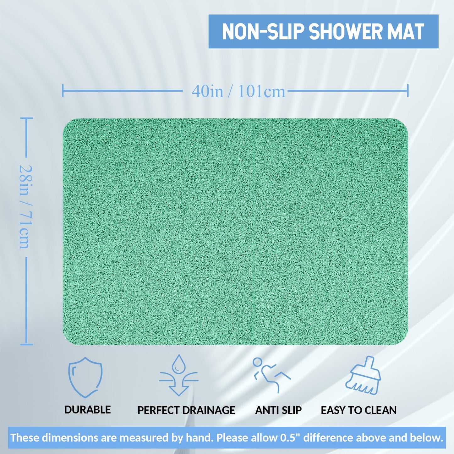 Hargiis Non-Slip Bathtub Mat, Anti Slip Shower Mat, Fast Drying Bathtub Mats, Foot Scrubber Mat, Anti Slip Mat for Tub, Floor, Bathroom, Kitchen, Home, Hotel (Light Green 40"×28")