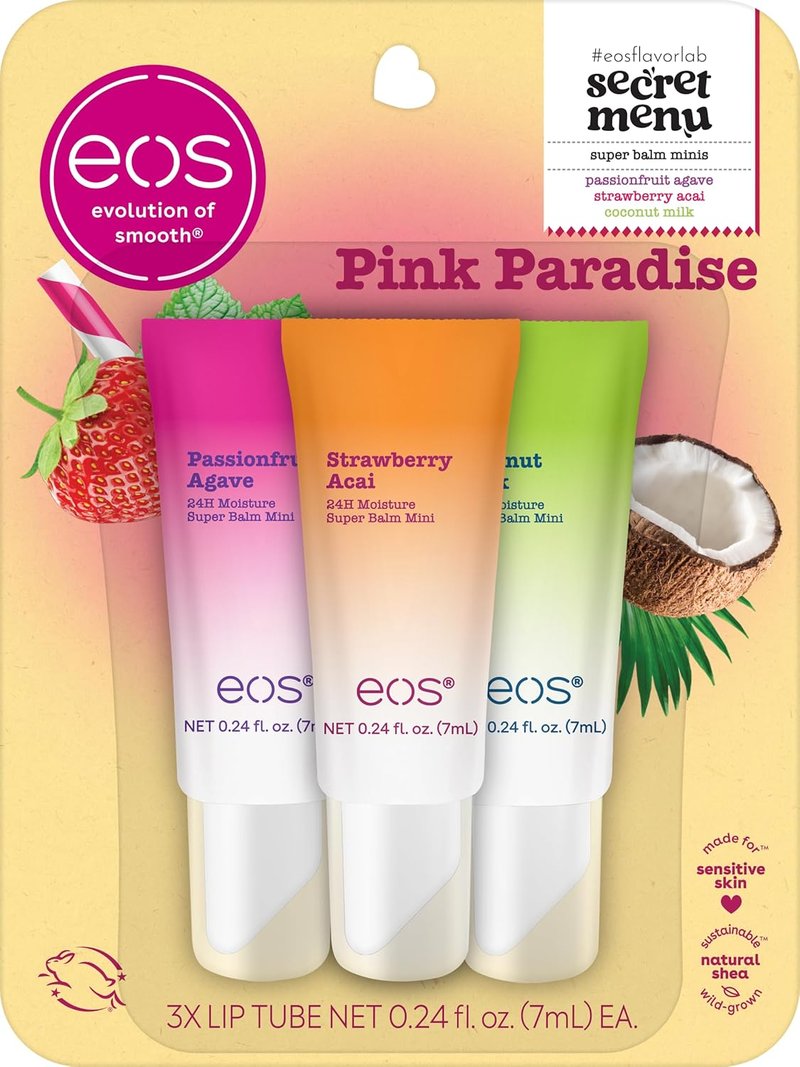 EOS 24H Moisture Super Balms Mini | Pink Paradise - Nourishing Variety Pack for Dry Lips, 0.169 fl oz (3-Pack)