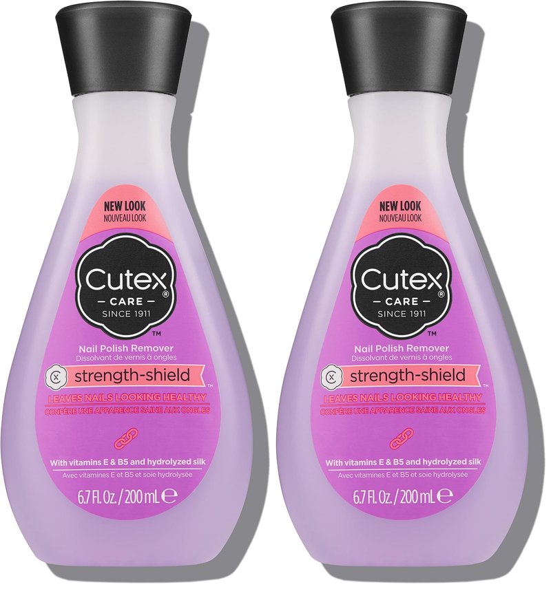 Cutex Nail Polish Remover, Strength Shield, Leaves Nails Looking Healthy, Contains Vitamins E, B5 & Hydrolyzed Silk, 6.76 Fl Oz (Pack of 2)