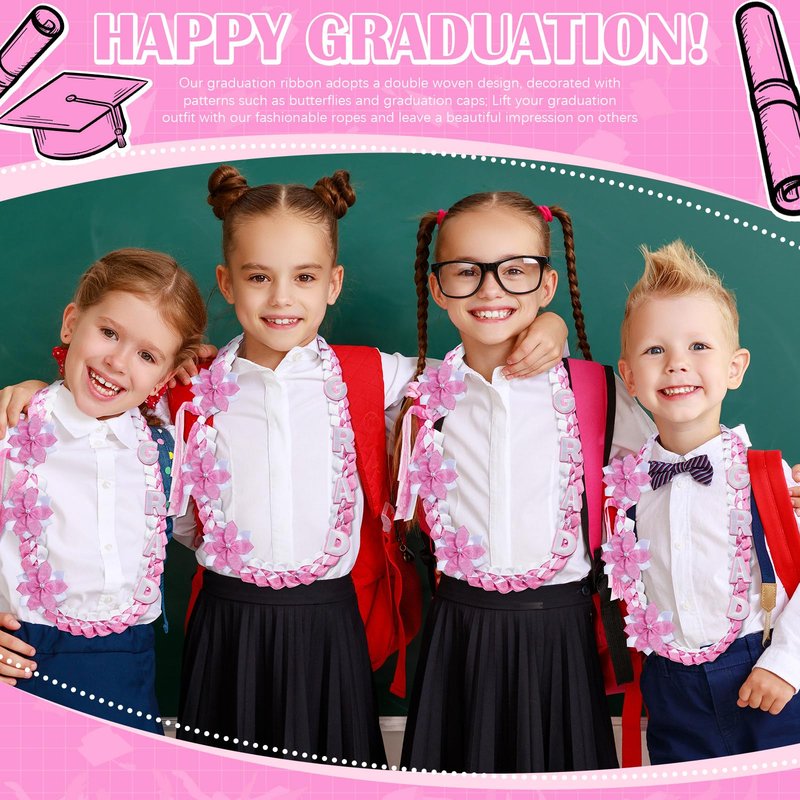 Knitgrip 2026 Graduation Leis with Pins Class of 2026 47.2 Inch Double Braided Graduation Necklace DIY Handmade Money Leis Grad Party Accessories for Kindergarten Elementary Middle School(Pink,Cute)