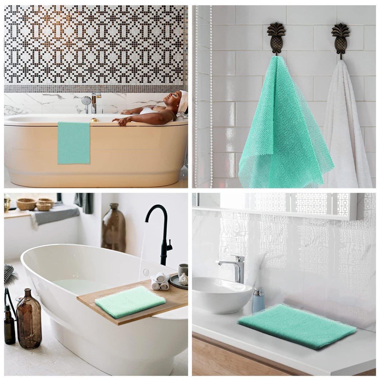 UJFQBH 2 Pieces African Bath Sponge African Net Long Net Bath Sponge Exfoliating Shower Body Scrubber Back Scrubber Skin Smoother,Great for Daily Use (Green)