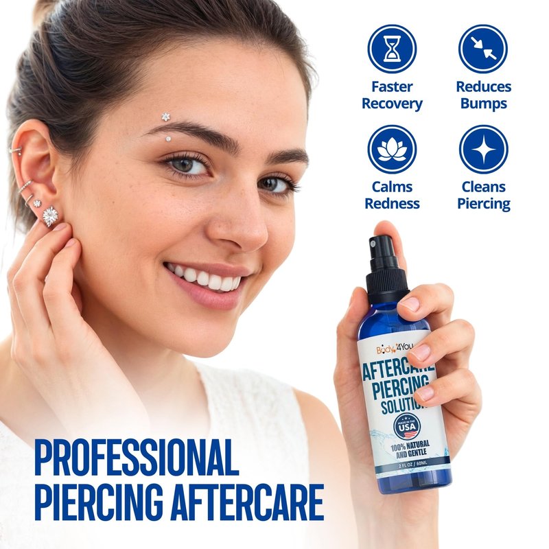 BodyJ4You Piercing Aftercare Kit - Saline Spray for Piercings Wound Wash - Keloid Bump Removal Treatment Oil - Ear Piercing Cleaner Nose Septum Belly Button Cartilage - Natural Saline Solution Set