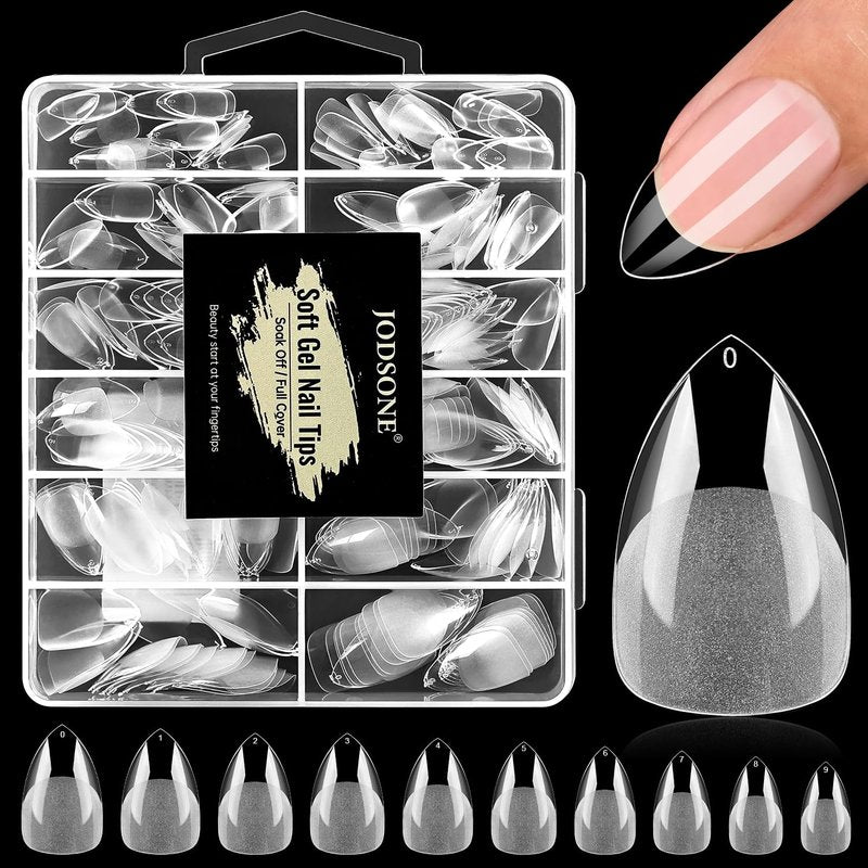 JODSONE Short Orbicular Half Matte Pre shaped Soft Gel Tips Fake Nails False Acrylic Clear Full Cover Press on Extension Gel Kit Manicure DIY at Home 240PCS 10Sizes