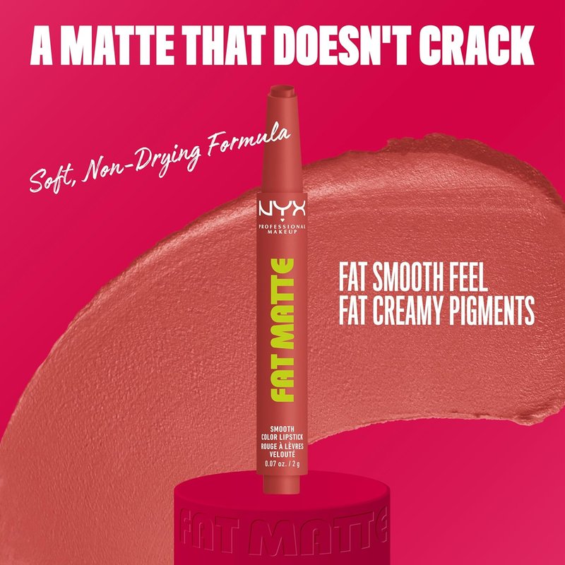 NYX PROFESSIONAL MAKEUP Fat Matte Lipstick - Pigmented, Smoothing & Long-Lasting Vegan Lip Crayon | Mauve Cloud (Deep Rose)
