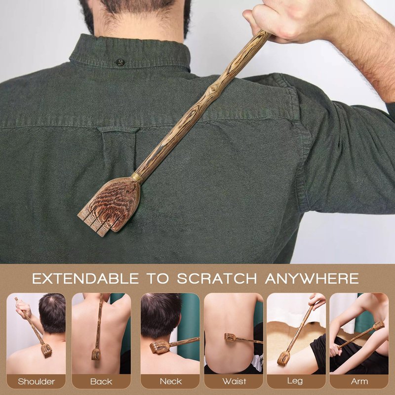 BESPORTBLE Wooden Back Scratcher with Long Handle, Hand-Shaped Design for Seniors and Men, 17-inch Traditional Back Scratcher to Relieve Itchiness