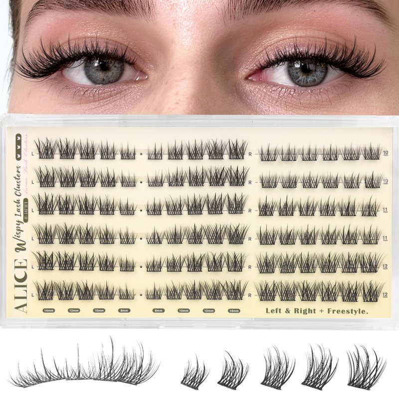 ALICE Natural Short Lash Clusters Wispy 8-12mm Cluster Eyelash Extensions Spiky Individual Lashes C-Curly Lash Extensions Thin Band Eyelash Clusters with Spikes