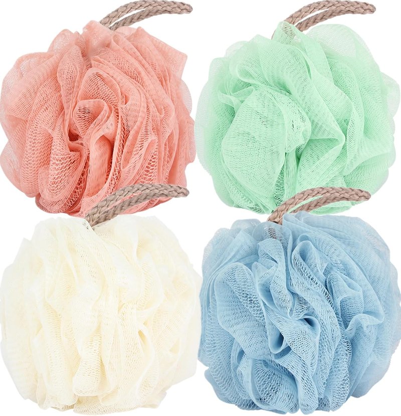 Fu Store Loofah Sponge - Exfoliating Bath Scrubber Balls for Men & Women | 60g, 4 Colors, 4 Pack