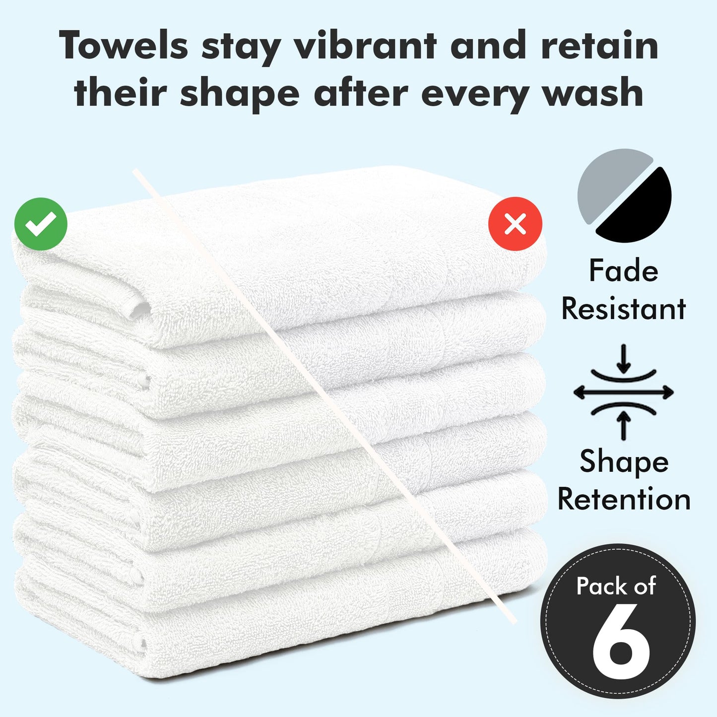 Novo Home 100% Ring Spun Cotton Hand Towels for Bathroom – 550 GSM Soft & Absorbent Towel Set– Pack of 6 Small Towel (34x20in) – Quick Dry Luxury Cotton Hand Towels – White