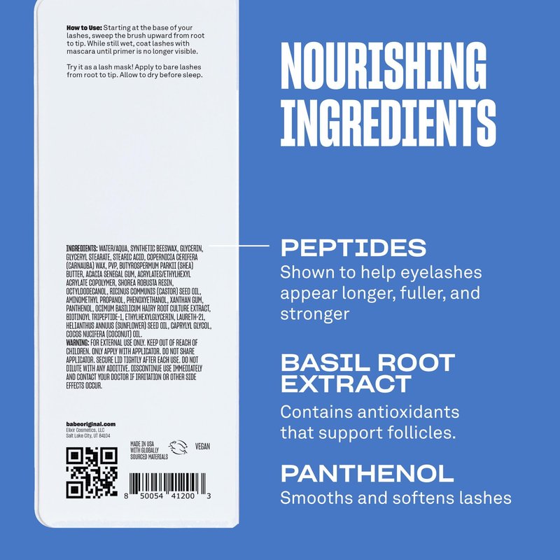 Babe Original Intensifying Lash & Mascara Primer and Lash Mask with Peptides, Shea Butter & Castor Seed Oil Condition & Nourish, Boost Mascara Length, Definition, Volume, Cruelty-Free & Vegan
