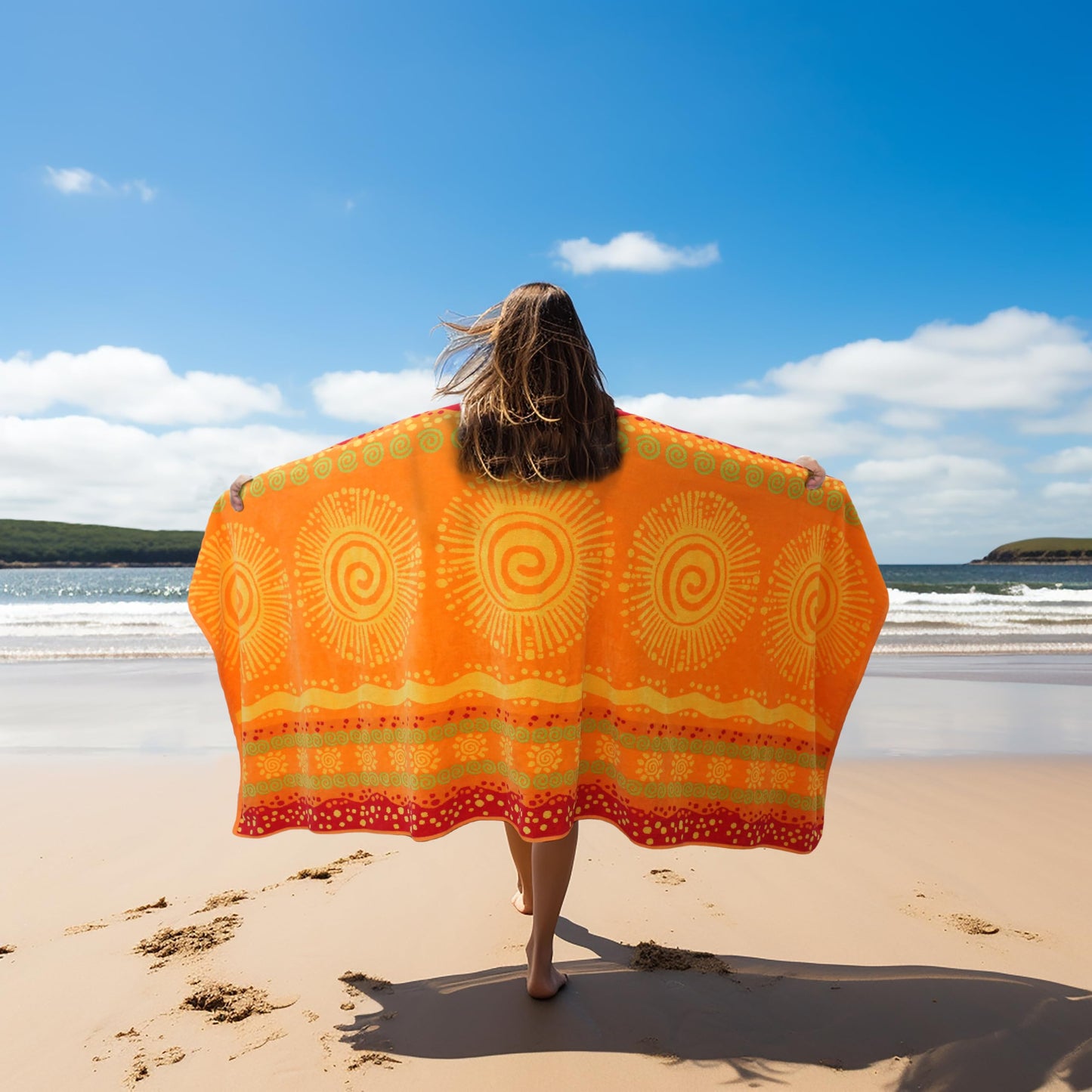 COTTON CRAFT Oversized Beach Towel - 2 Pack 35x70 XL Towels - 100% Cotton Big & Huge Pool Bath Towel - Plush Terry Jacquard Velour 450 GSM Super Soft Absorbent Luxury - Sunshine Orange Yellow